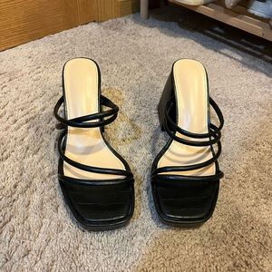 Black Snake Skin Heel Mules